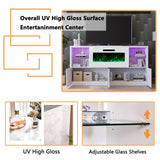 3 Piece Modern High Gloss Fireplace TV Stand + Bookcase Set for Living Room
