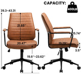 Brown Leather Executive Office Chair - Adjustable Mid-Back Swivel Desk Chair