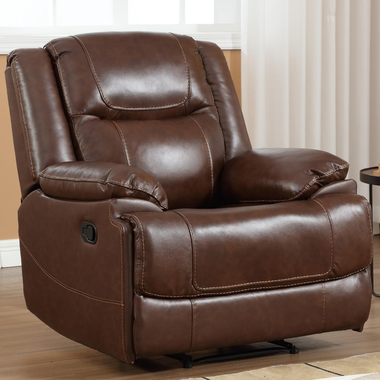 Genuine Leather Manual Recliner Chair, Reclining Sofa Chair Couch for Living Room