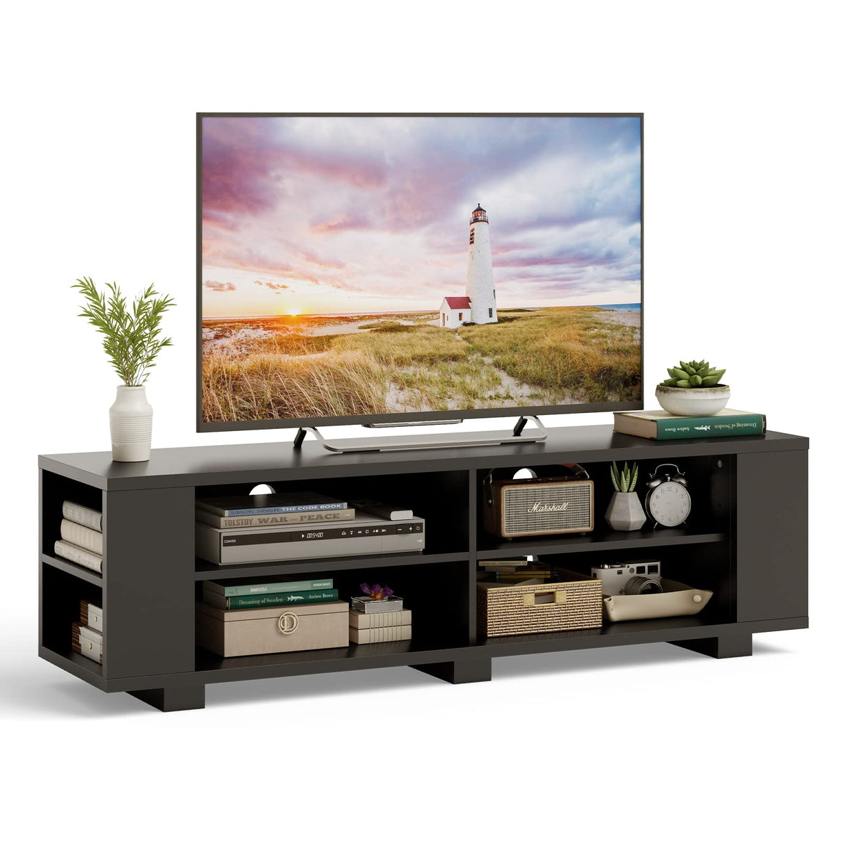 Wood TV Stand for TVs up to 65 Inch Flat Screen, Modern Entertainment Center