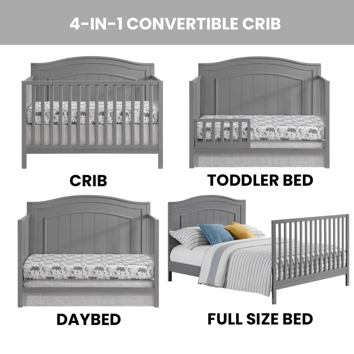 Nolan 4-in-1 Convertible Crib, Dove Gray, GreenGuard Gold Certified