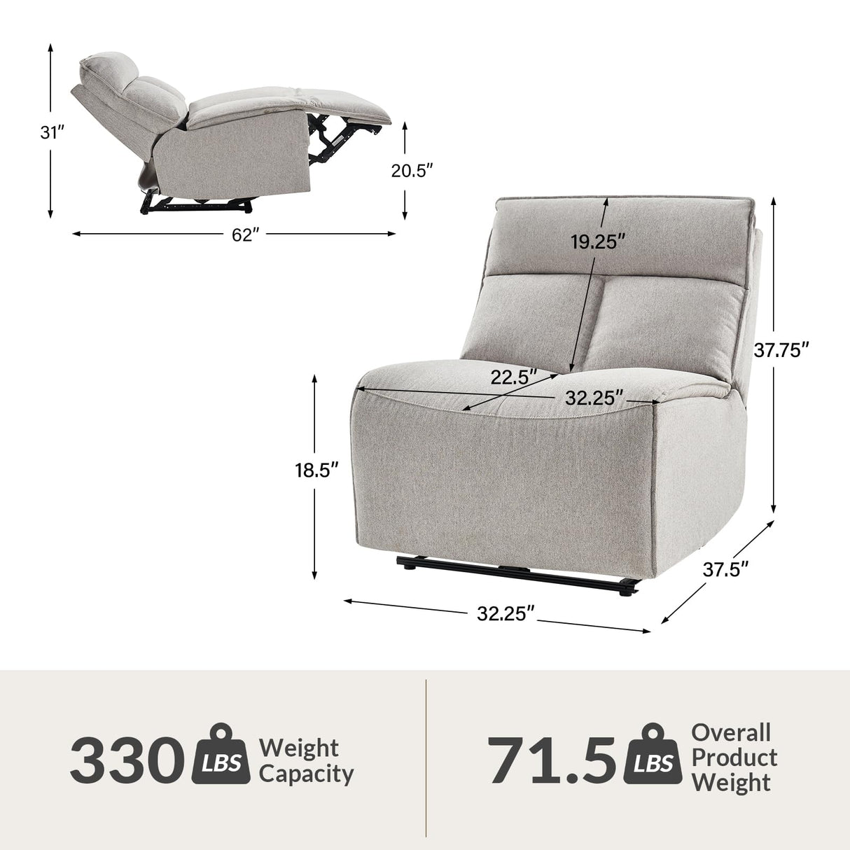 Recliner Chairs for Adults, Oversized Recliner with Adjustable Backrest & Footrest,