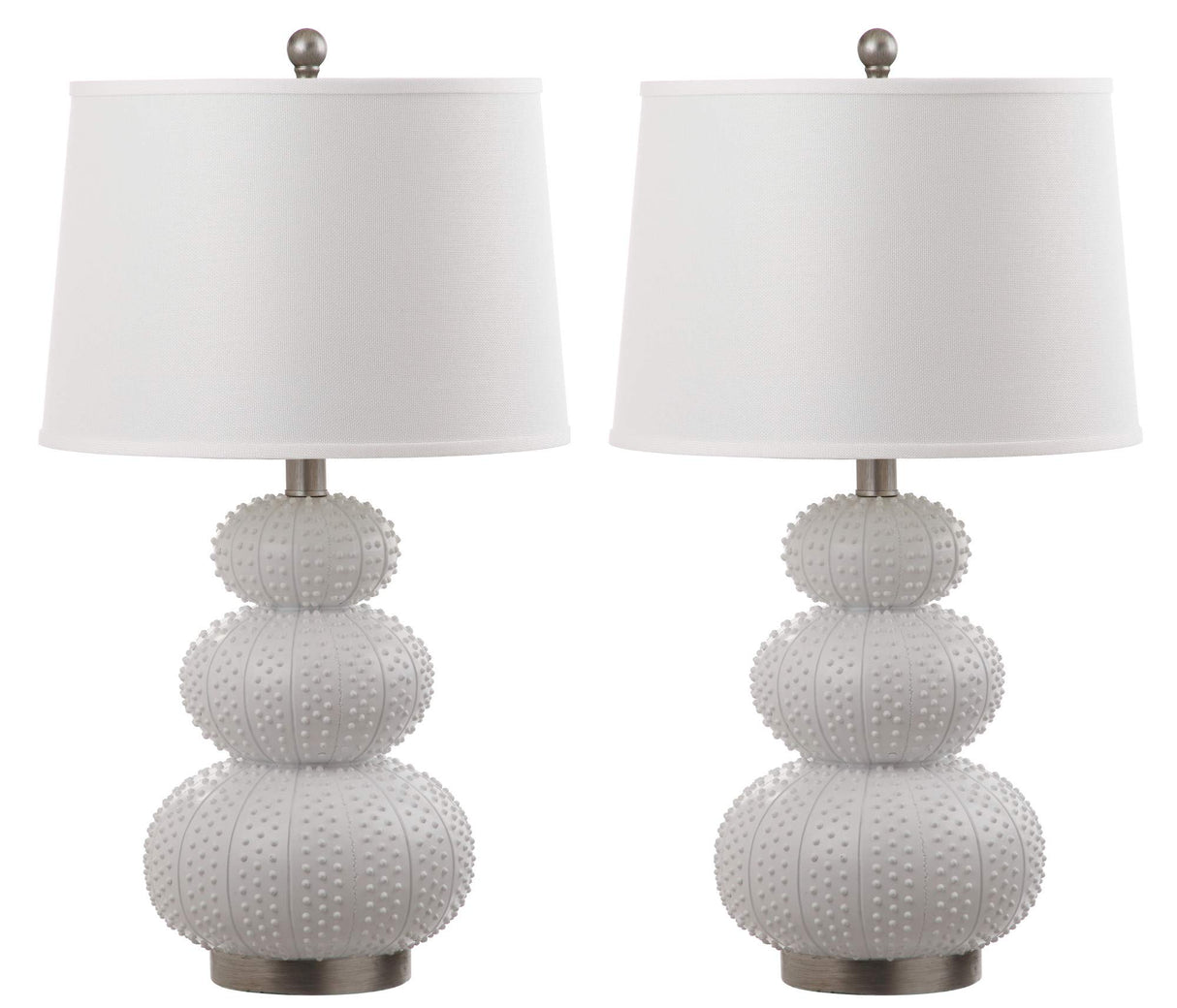 SAFAVIEH Lighting Collection Rita Modern Contemporary White Triple Gourd Studded 29-inch Bedroom Living Room Home Office Desk Nightstand Table Lamp Set of 2 (LED Bulbs Included)