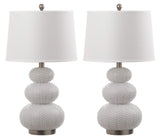 SAFAVIEH Lighting Collection Rita Modern Contemporary White Triple Gourd Studded 29-inch Bedroom Living Room Home Office Desk Nightstand Table Lamp Set of 2 (LED Bulbs Included)