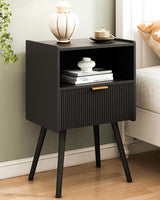 Nightstand,Modern Bedside Table with Storage Drawer and Open Wood Shelf