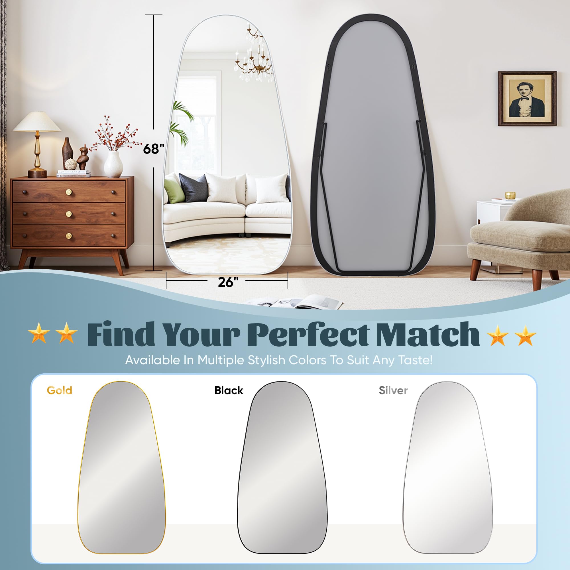 68×26 Teardrop Floor Mirror with Stand