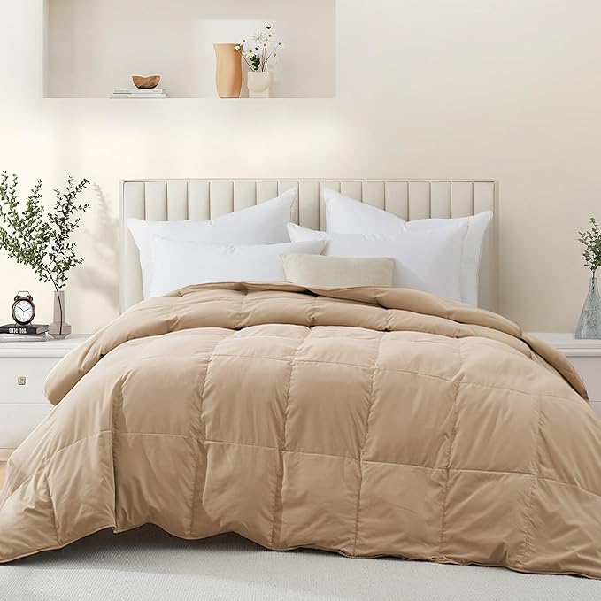 Goose Feather Down Comforter with Pinch Pleat Design - All Season Duvet Insert