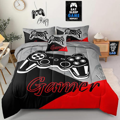 5 Pieces Gaming Bedding Set Twin Size for Boys Gamer Comforter Set