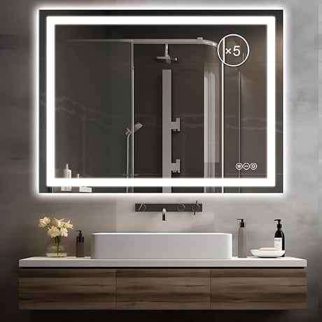 Bathroom Mirror 24 x 36 Inch Anti-Fog Bathroom Mirror with Led Illuminated Mirror, Wall Mounted Lighted Vanity Mirrors for Wall with 3 Colors Dimmable, Touch Switch Smart Mirror