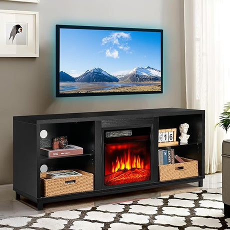 Electric Fireplace TV Stand with Adjustable Glass Shelves