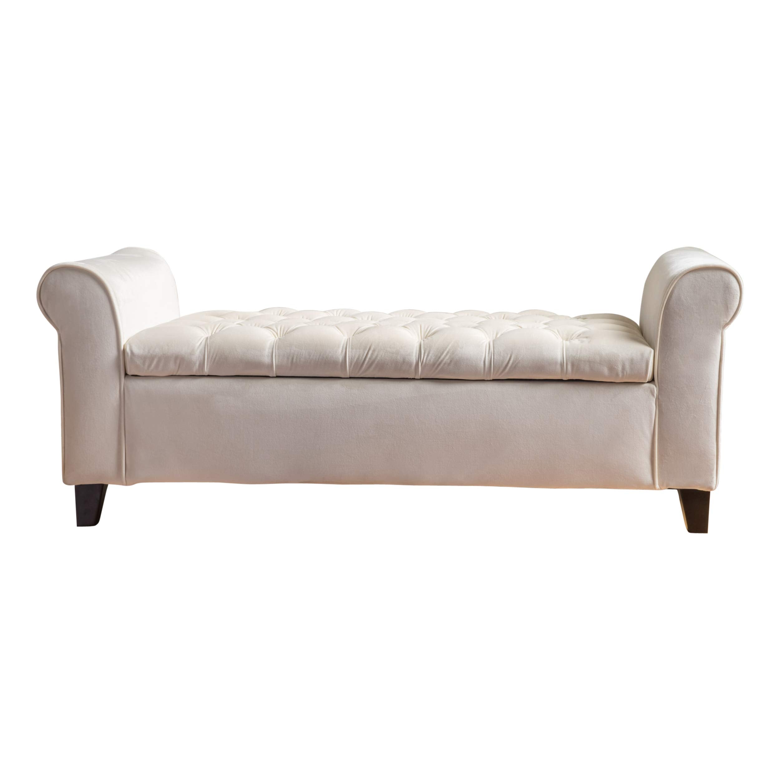 Keiko Velvet Armed Storage Bench, Ivory