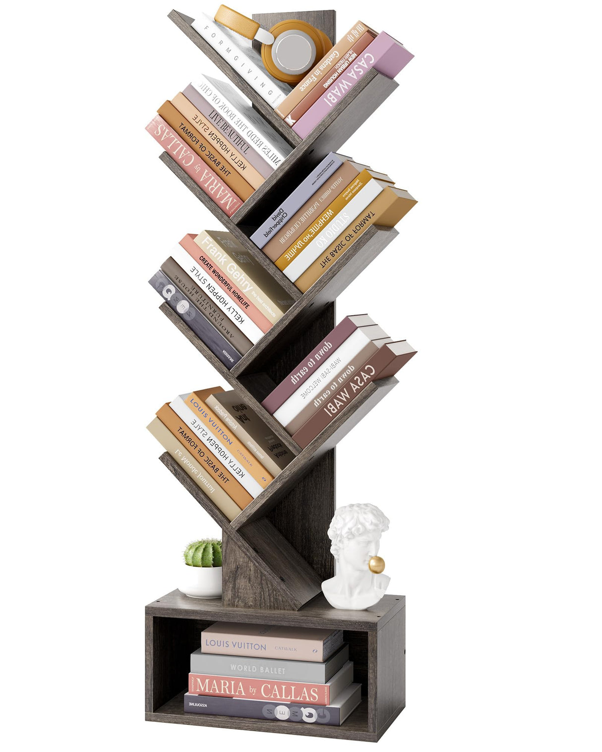 6 Tier Tree Bookshelf, Tall Bookcase with Drawer, Freestanding Book Shelf