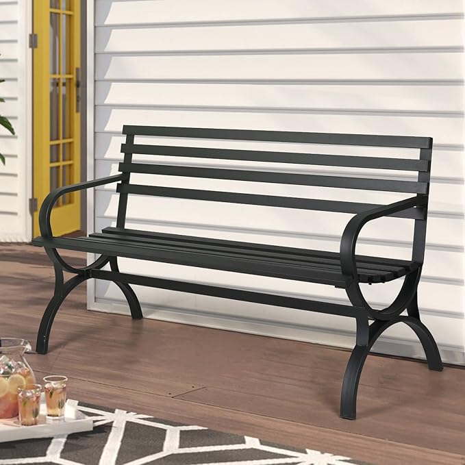 Metal Outdoor Bench, 50" Outdoor Garden Bench Patio Park Bench