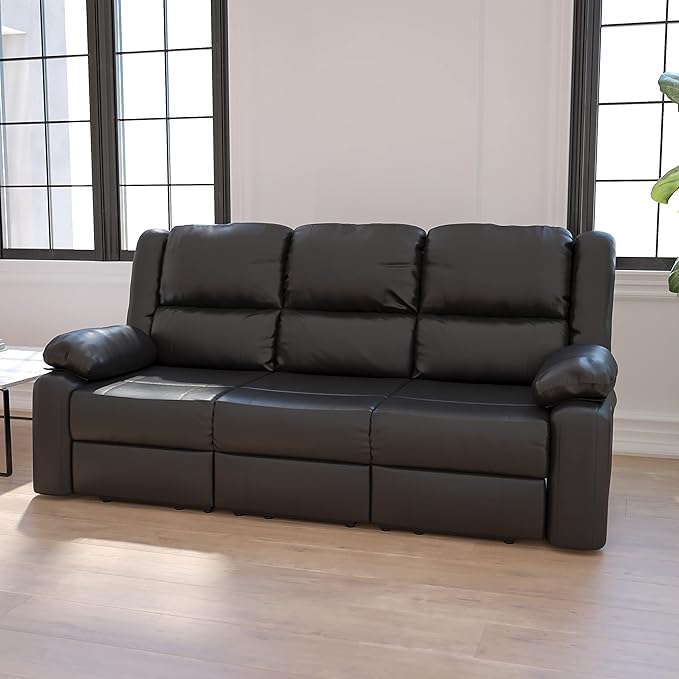 Series Black LeatherSoft Sofa with Two Built-In Recliners