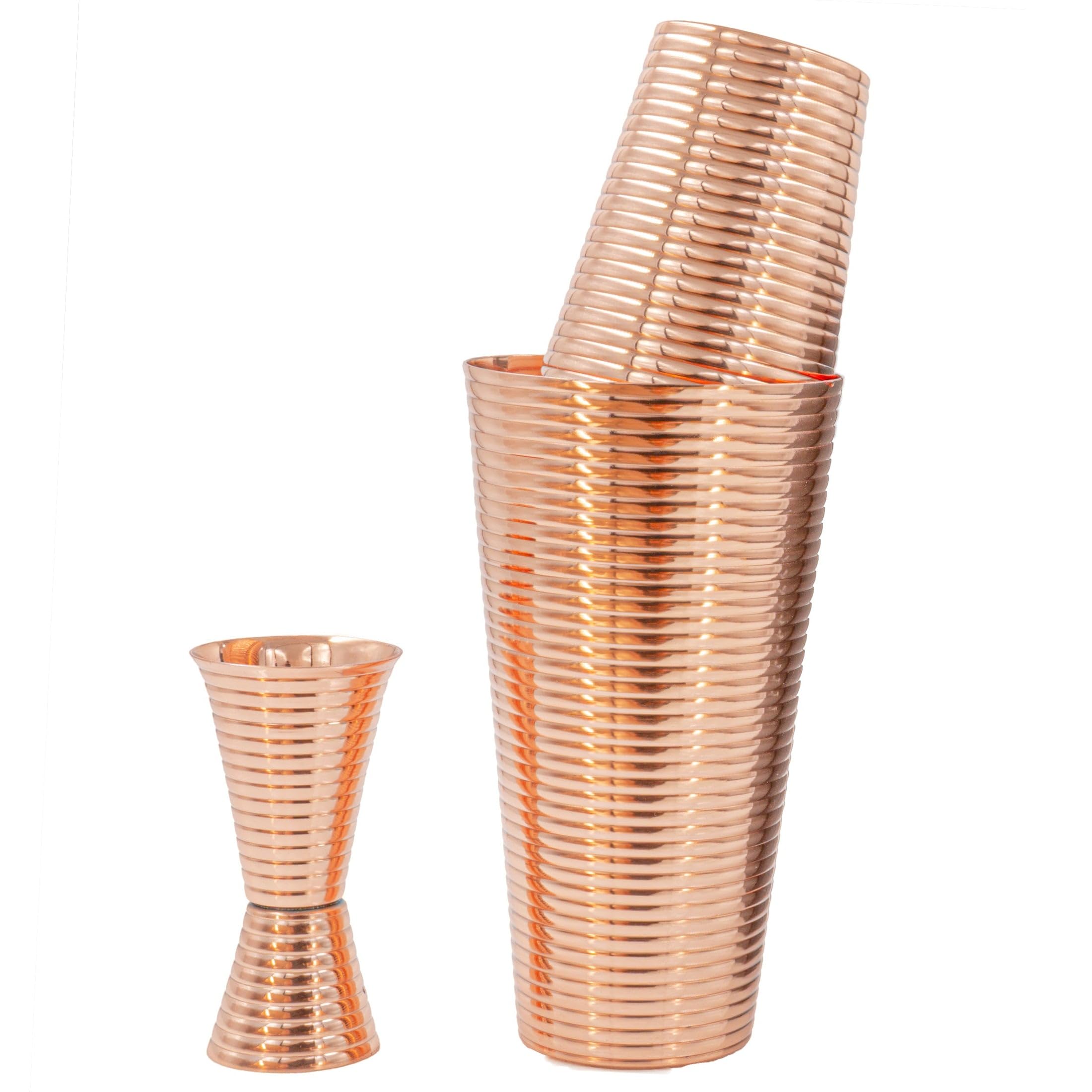 Fluted Copper 3-Piece Cocktail Shaker Set