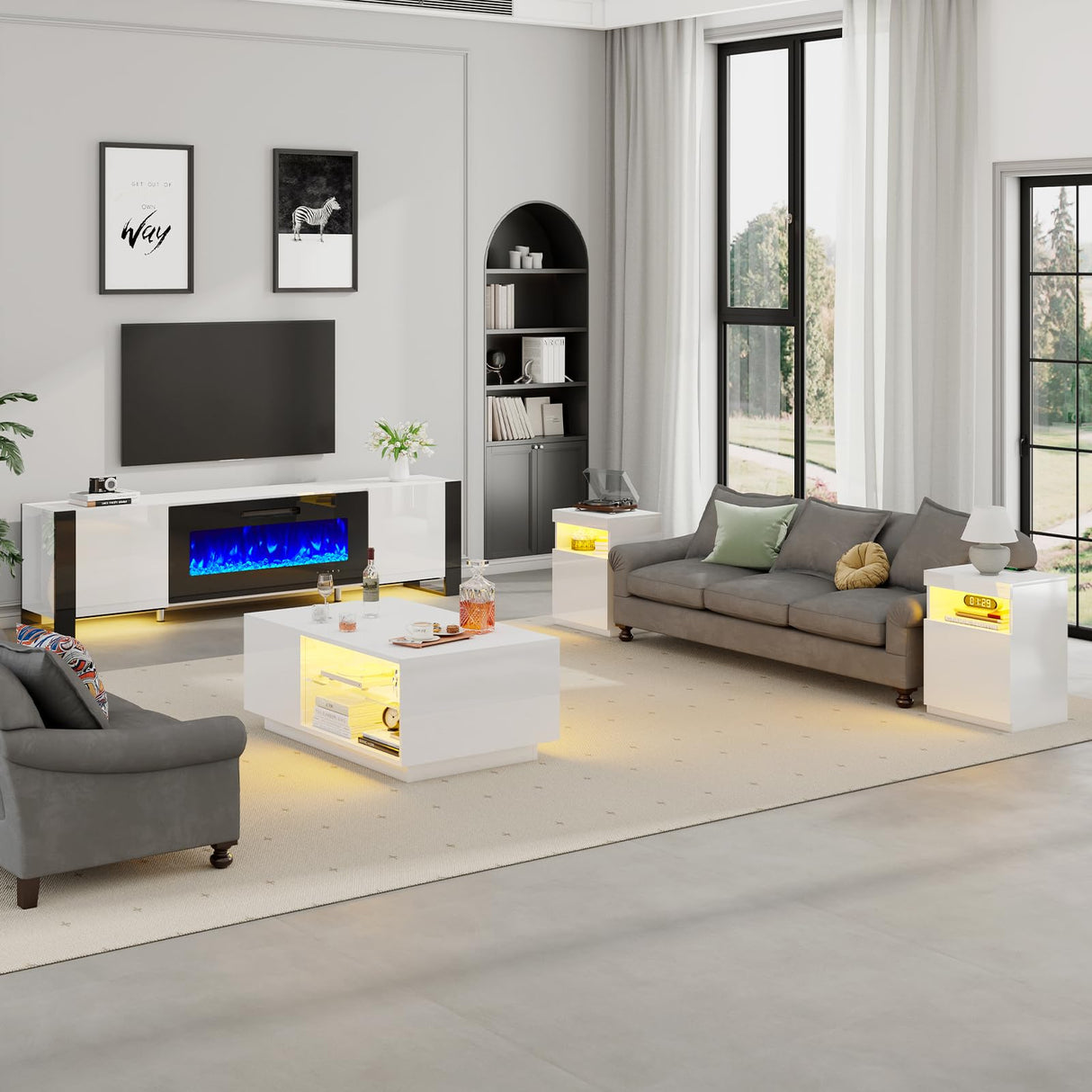 4-Piece Living Room Table Set, Includes 70 Inch Fireplce TV Stand