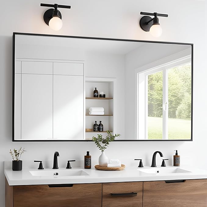 Large Mirror 32x48 Inch, Rectangle Bathroom Mirror, Black Metal Framed Mirror for Wall