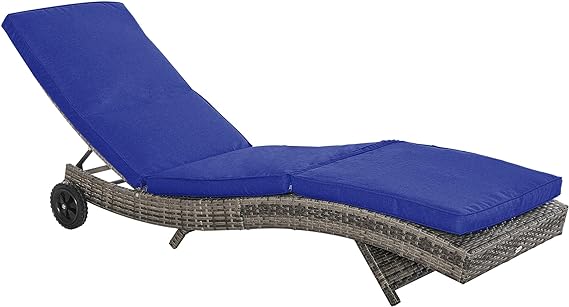 Chaise Lounge Pool Chair, Outdoor PE Rattan Cushioned Patio Sun Lounger