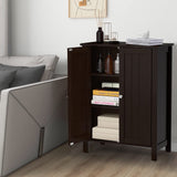 Bathroom Floor Cabinet - Freestanding Side Storage Organizer with Double Doors & Adjustable Shelf