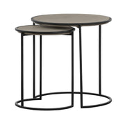 Rina Concrete and Black Metal 2 Piece End Set, Nesting Coffee Table, Terrazzo