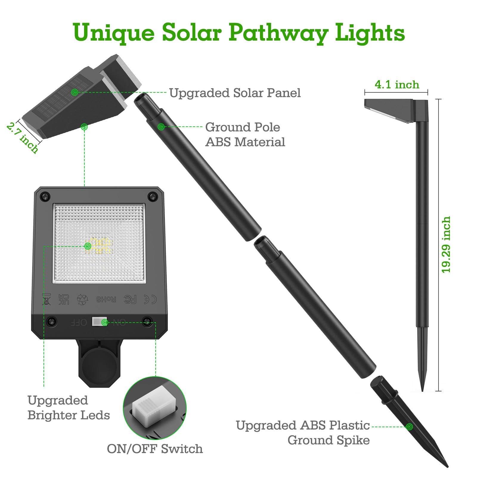 Solar Pathway Lights Outdoor, 8Pack 3500K Warm White Solar Powered Outdoor
