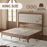 King Size Wood Bed Frame with Tall Tufted Headboard - Walnut