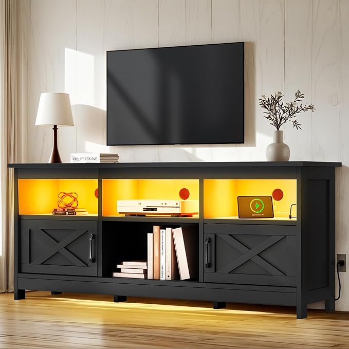 TV Stand for 65 Inch TV, Entertainment Center with LED Light and Power Outlet