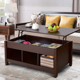 Table with Hidden Storage Compartment, Display Shelves, Lift Tabletop for Living Room,