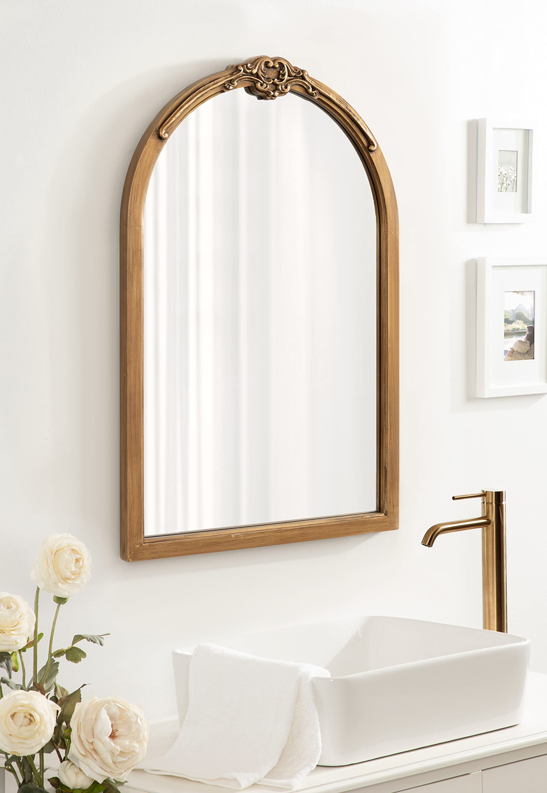 Astrid Arched Ornate Mirror,  Antique Gold, Traditional Decorative Arch Wall