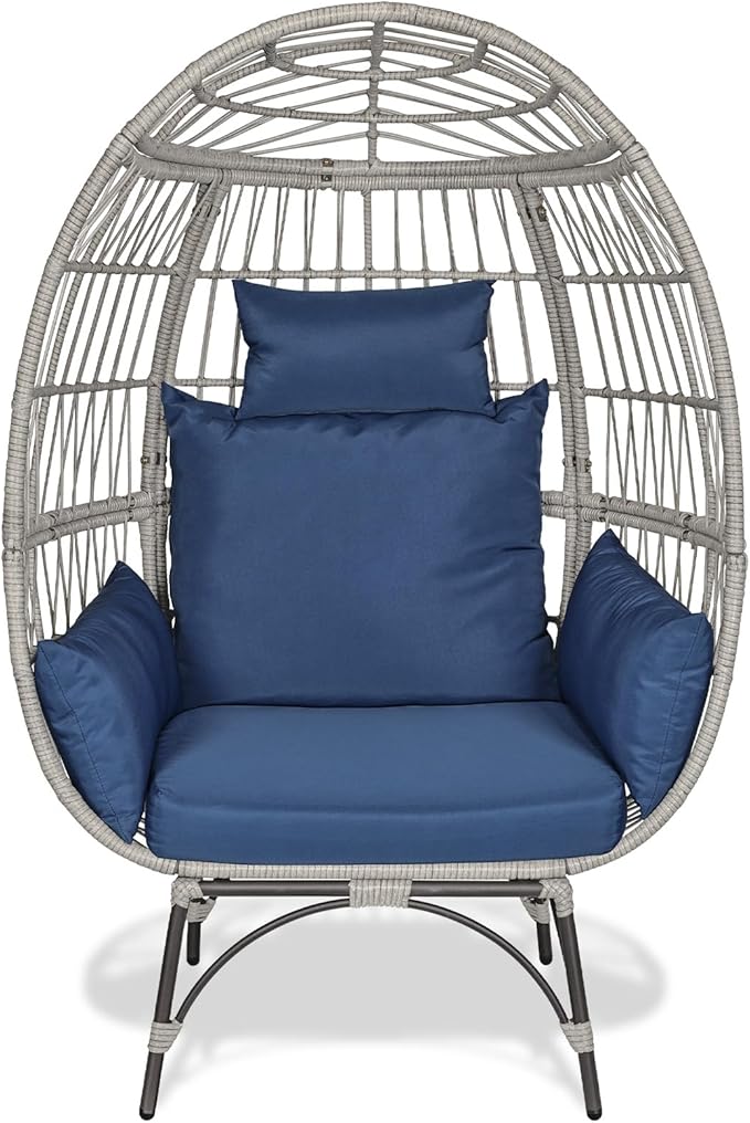 360° Swivel Egg Chair,Rattan Patio Egg Chair, 440lbs Capacity Oversized Patio Rotating Basket Chair, All-Weather Wicker Egg Lounger Chair for Outside Indoor