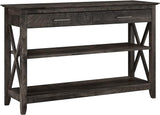 Key West Console Table with Drawers and Shelves in Washed Gray