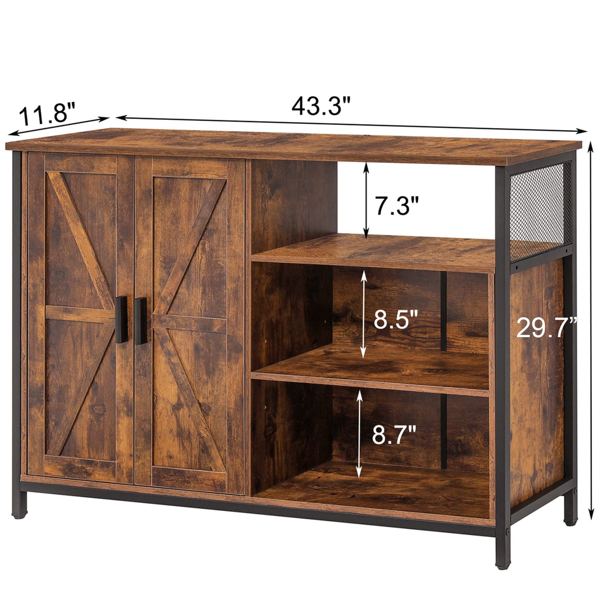 Floor Storage Cabinet, Buffet Storage Cabinet with 2 Barn Doors, Industrial Sideboard with Adjustable Shelves,