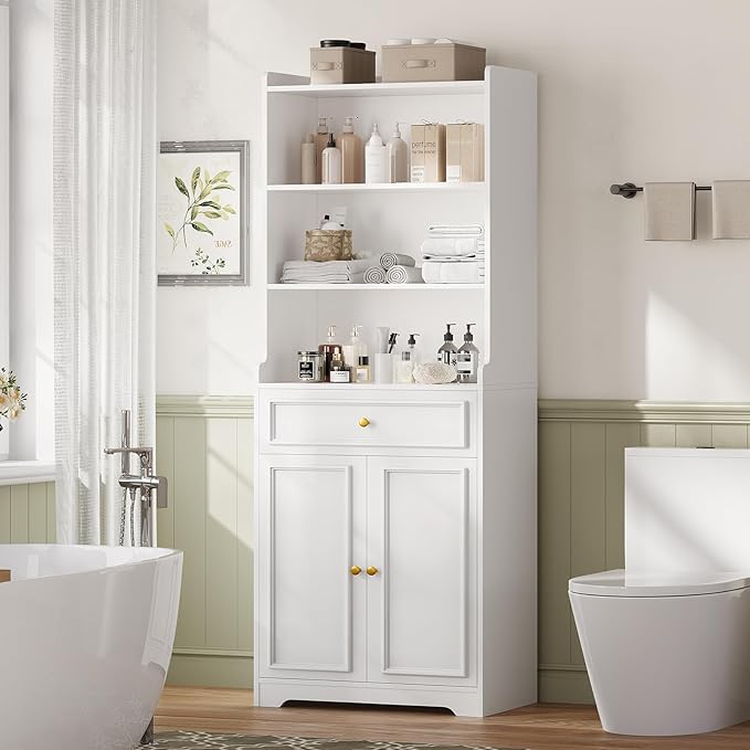 73.2'' Tall Bathroom Storage Cabinets with Doors and Drawer & Shelves