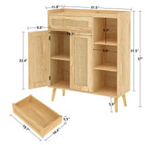 Storage Cabinet with Rattan Doors, Rattan Sideboard Cabinet with 1 Large Drawer,