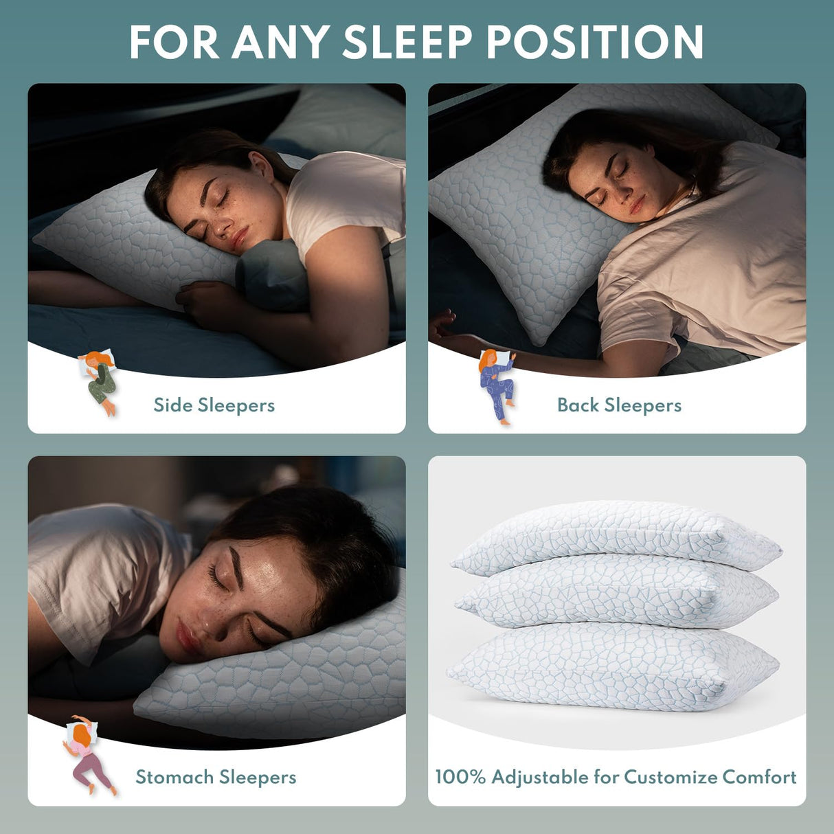 COZSINOOR Adjustable Pillows Queen Size Set of 2 for Sleeping - Cooling Shredded Memory Foam Pillows 2 Pack, Cool Bed Pillows for Back, Side and Stomach Sleepers, Gel Pillow Removable Cover Washable