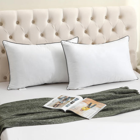 Feather Down Pillows King Size Set of 2, Luxury Hotel Bed Pillows, 100% Organic Cotton