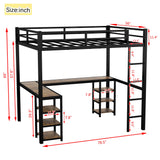 Full Size Loft Bed with L Shaped Desk,Metal Frame Loft Bed Full with Storage Shelves