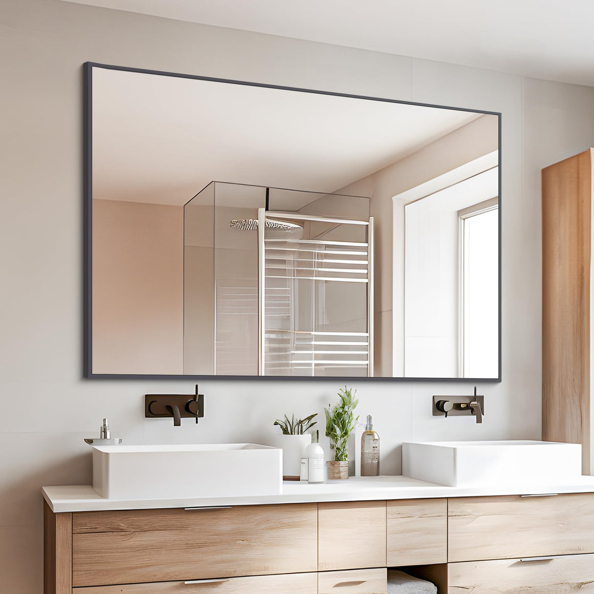 30x40 Inch Black Rectangle Bathroom Mirror with Metal Frame