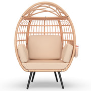 Wicker Egg Chair, Oversized Indoor Outdoor Lounger with 4 UV Resistant Cushions, Storage Bag, All-Weather Wicker Egg Lounger Chair for Patio, Backyard, Living Room, 370lbs Capacity - Brown