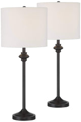 360 Lighting Lynn 26" Tall Skinny Buffet Modern Table Lamps Set of 2 Black Metal Fabric White Shade Living Room Bedroom Bedside Nightstand House Office Home Reading Kitchen Entryway Console Family