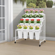 Flower Display Stand with Buckets, 4 Layers Metal Plant Stand with 16 Buckets