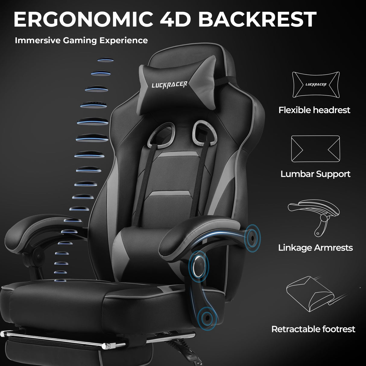 Gaming Chair with Footrest, Big and Tall Game Chair 350lb Racing Style Computer Chair