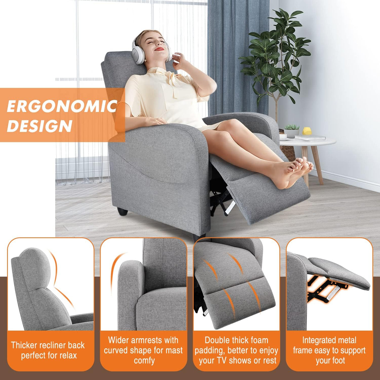 Adults Massage Fabric Small Sofa Home Theater Lumbar Support, Adjustable