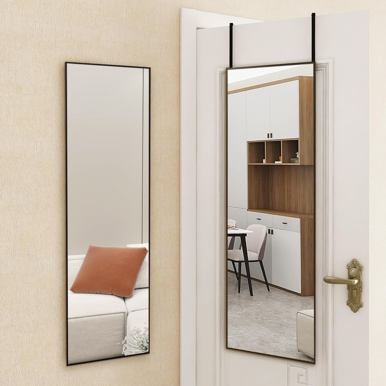 Over The Door Full Length Mirror, 47" x14" Full Length Door Hanging Mirror