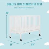 Quinn Full-Size Folding Crib In White, Removeable Wheels, Modern Nursey, Adjustable