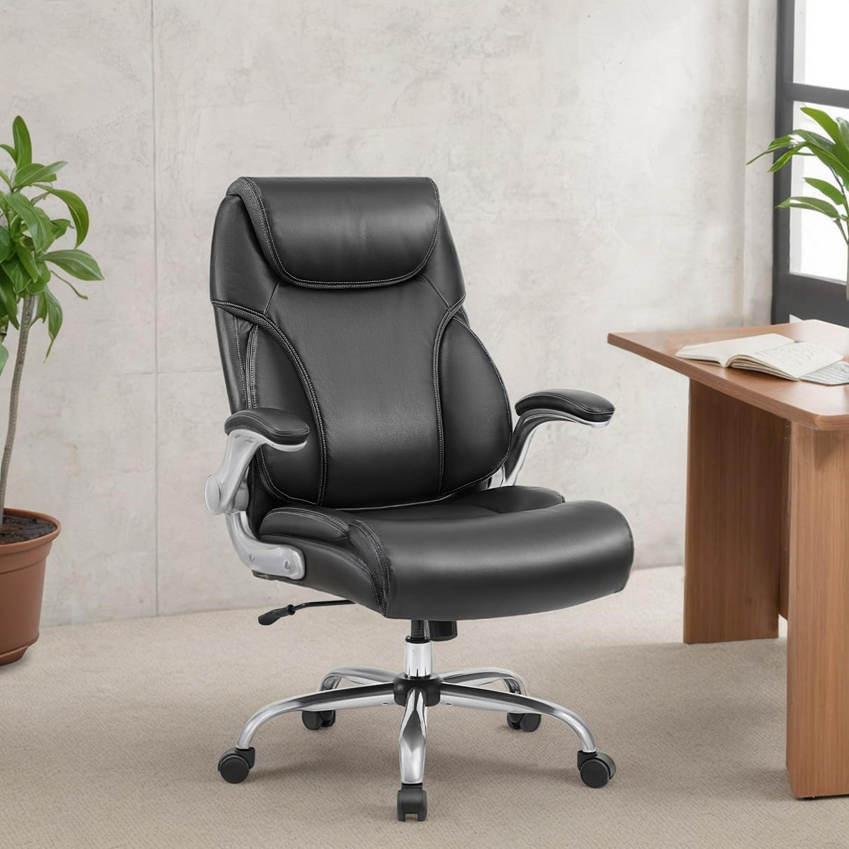 High Back Leather Executive Chair Adjustable Tilt Angles Swivel Office Desk Chair with Thick