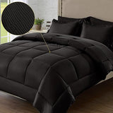 Queen Bed in a Bag 7 Pieces Comforter Set Queen, Ruffle Bedding Comforter Set Black