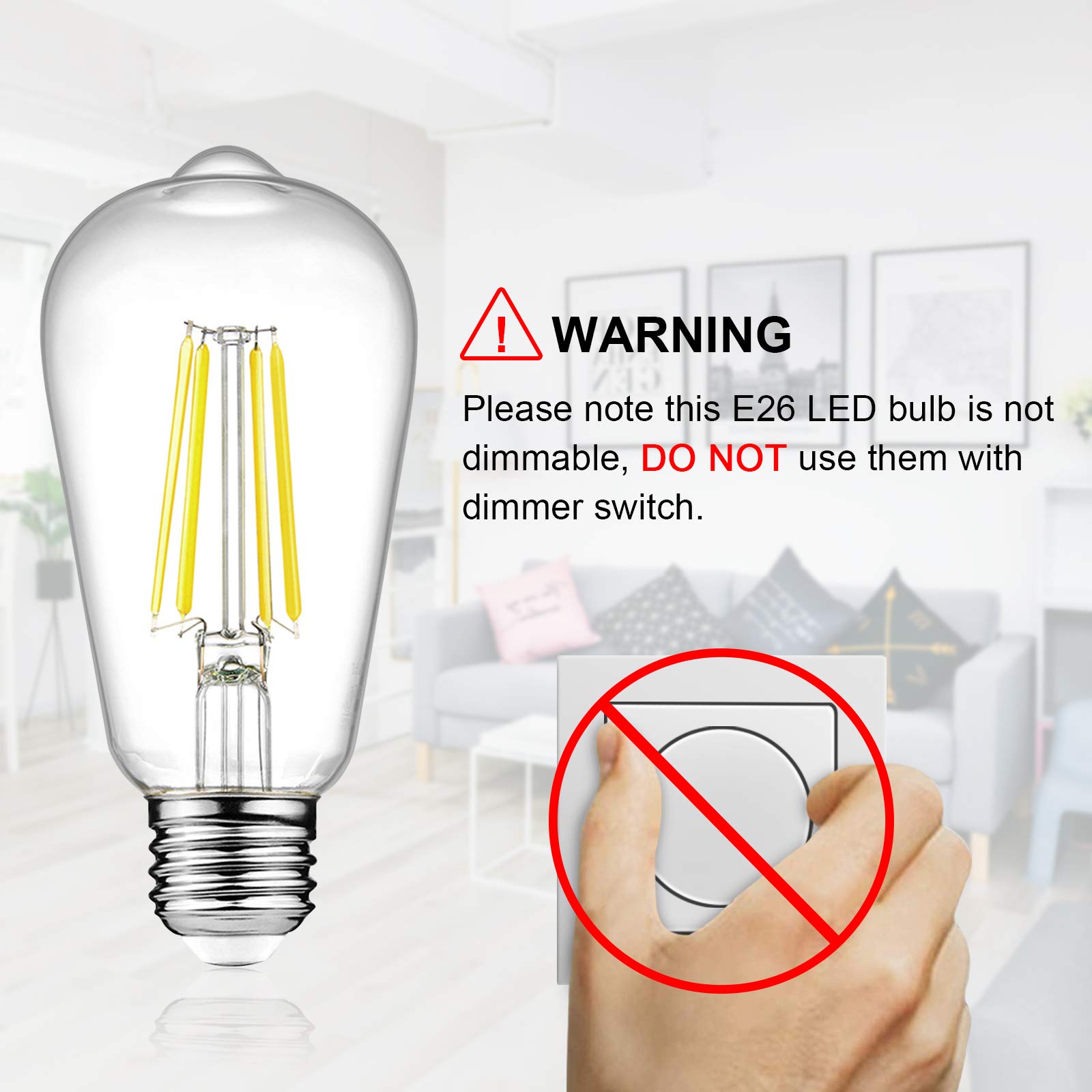 Vintage LED Edison Bulbs, 6W, Equivalent 60W, High Brightness Daylight