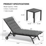 Chaise Lounge Outdoor Set of 3, Aluminum Lounge Chairs ,Deck