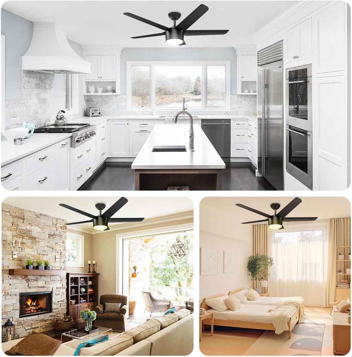 52 Inch Smart Ceiling Fan, DC Reversible Motor Noiseless Timing 3CCT Dimmable